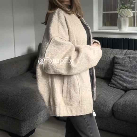 Zara * Oversized Long Bomber Jacket Cream - Picture 11 of 17